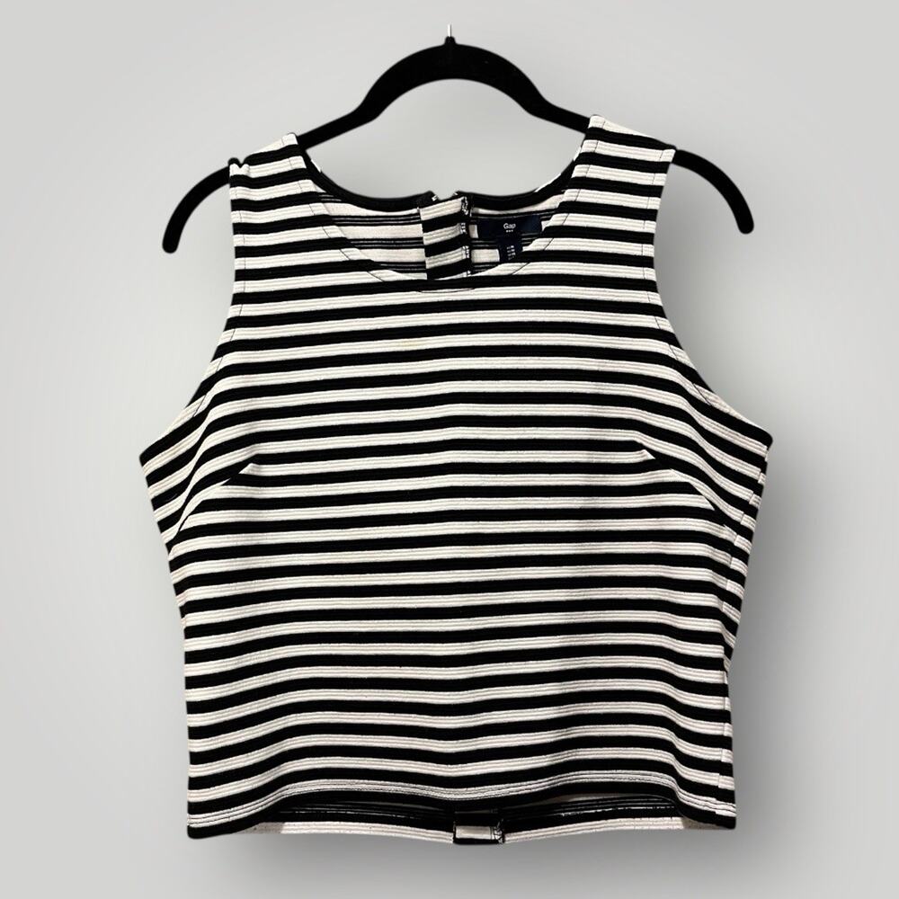 Gap Crop Tank Top Medium Zipper Back Heavyweight Knit Ponte Stripe Black &White